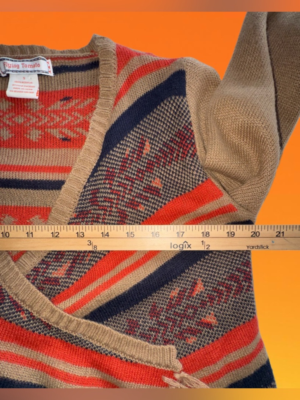 Anthropologie Flying Tomato Brown/Orange Lagenlook Open Drape Cardigan Fringe S - Picture 12 of 14